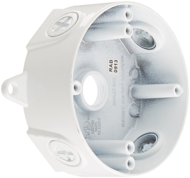 RAB Lighting VXCW Weatherproof Round Box, Aluminum, 1/2" Hole Size, 4" Diameter, White, NO Cover